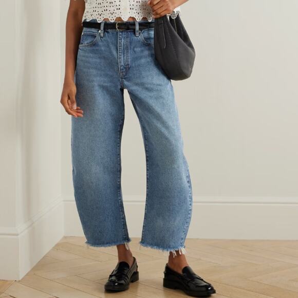 NWT Frame The Bubble Crop Knock Out Raw Fray Hem Jeans Size 27 $298 - Picture 1 of 10